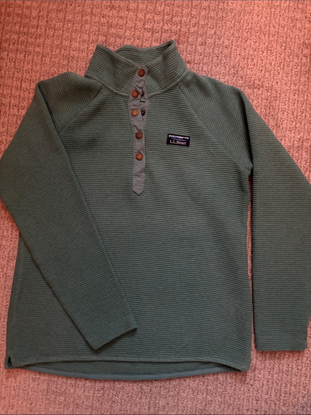 L.L. Bean Womens blue/geeen Ribbed Button-Neck Pullover S